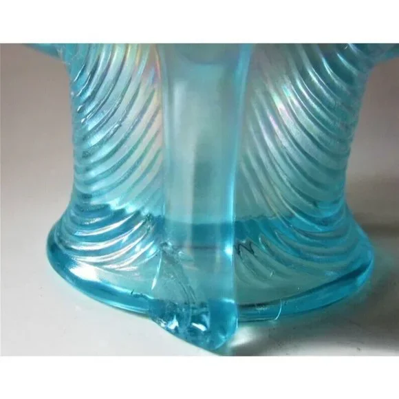 Flashy Electric Radium Northwood Blue Carnival Glass Drapery Candy Dish Vintage - Picture 3 of 5